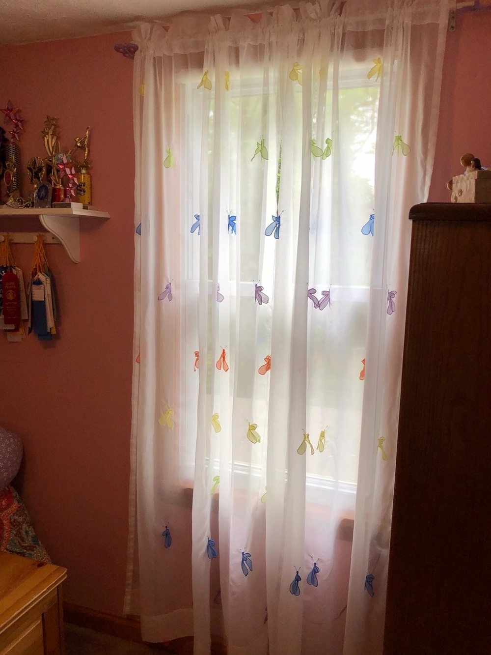 Sheer White Curtains with Multicolor Butterflies